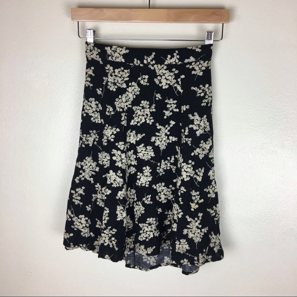 Black floral rayon midi skirt size small